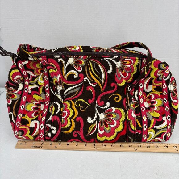Vera Bradley Quilted Weekender Duffel Bag Brown Puccini Floral Travel Gym Work - Picture 8 of 10